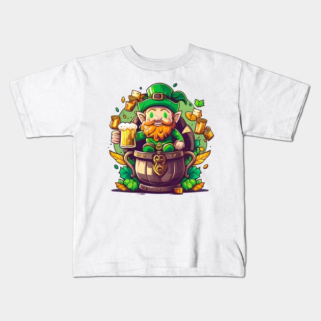 Funny Cute Leprechaun St. Patrick's Day Kids T-Shirt by Johnathan Allen Wilson